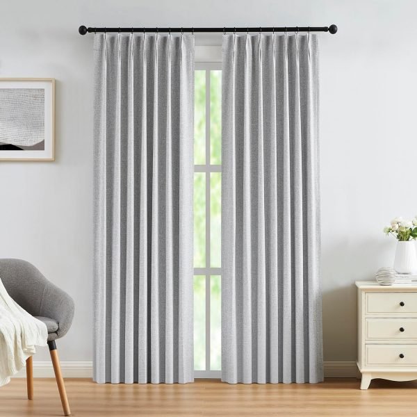 915pcCUqXcL._AC_SL1500 Linen Blended Pinch Pleated Drapes,Blackout and Thermal Insulated Noise Reducing Pleated Curtains for Bedroom Nursery,Backtab 108 Inches with 9 Hooks,40"x108", 1 Panel,Natural Beige