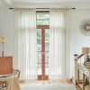 916n3QbaOFL._AC_SL1500 White Linen Sheer Curtains 96 Inch Length for Extra Wide Windows 84 Inch Width 2 Panel Back Tab Pocket Light Filter Semi Sheer Long Skinny Curtains for Living Room Rustic Farmhouse 8 FT Wide 84 x 96