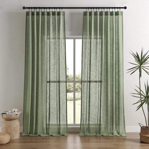 91B2J6Br8hL._AC_SL1500 Linen Curtains for Living Room,Semi-Sheer Curtains 90 Inches Long,Living Room Curtains 2 Panel Sets,White Curtains Pinch Pleated Curtains & Drapes(W52 x L90 Inch, Off-White)