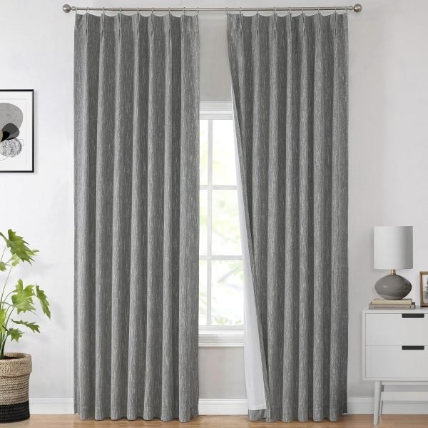 Natural Full Blackout Curtains Linen Blended Darkening Window Curtains 84 inch for Living Room Bedroom Thermal Insulated Pinch Pleat Drapes with Hooks 2 Panel 40"Wx84"L