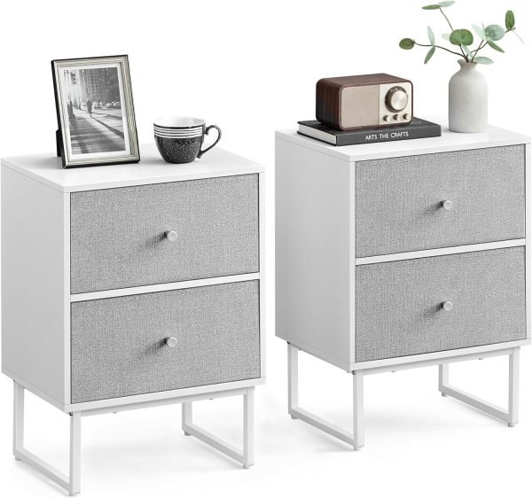 91HC3eloagL._AC_SL1500 Nightstand, Bedside Table Small Dresser with Removable Fabric Drawers, End Table Side Table, Bedroom Furniture, Night Stand for Bedroom, Office, Cloud White and Dove Gray