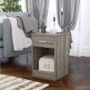 2-Tier Nightstand End Table Side Table for Bedroom Home Office Bedside Cabinets with 1-Drawer and Open Shelf, Weathered Grey