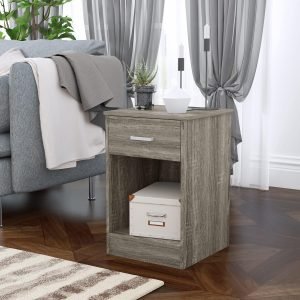 2-Tier Nightstand End Table Side Table for Bedroom Home Office Bedside Cabinets with 1-Drawer and Open Shelf, Weathered Grey