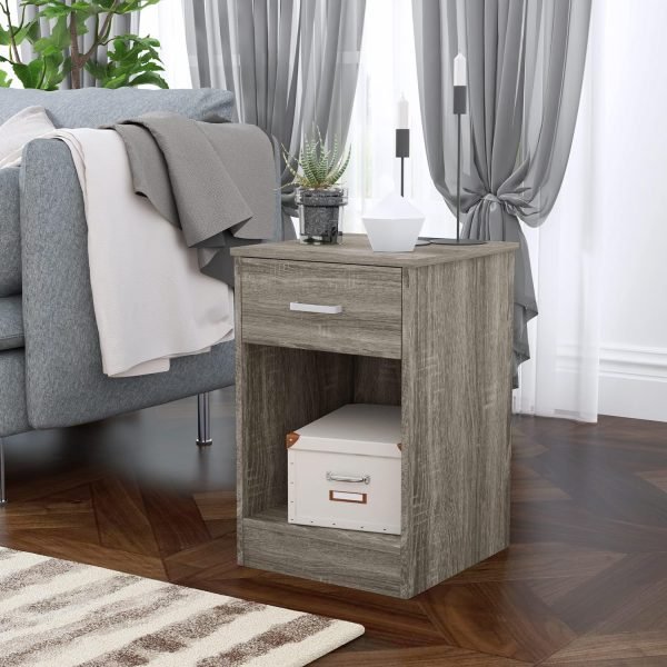 2-Tier Nightstand End Table Side Table for Bedroom Home Office Bedside Cabinets with 1-Drawer and Open Shelf, Weathered Grey