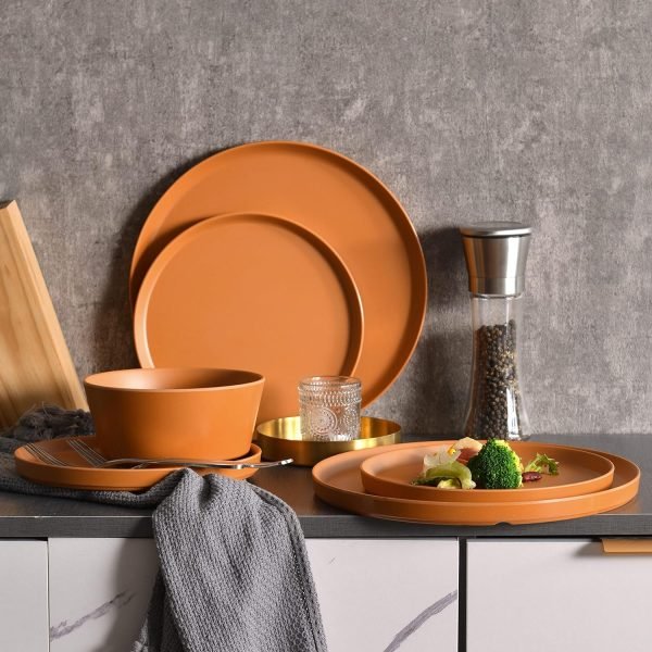 12Pcs Melamine Dinnerware Set, White Dinnerware Set Indoor and Outdoor Use Plates and Bowls Sets For 4 Dishes Camping Dishwasher Safe BPA Free(Sage White)