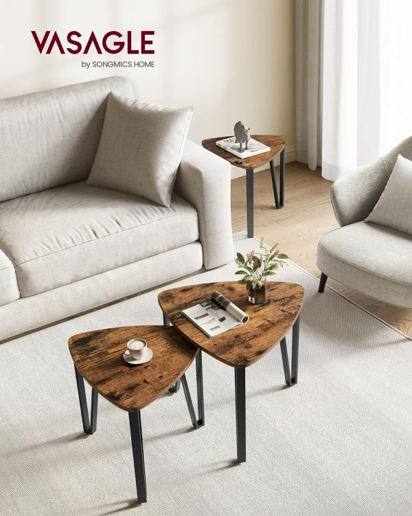 Nesting Coffee Tables, End Tables Set of 2 for Living Room Bedroom, Industrial Small Stacking Side Tables with Metal Frame for Couch, Rustic Brown and Black ULET013B01