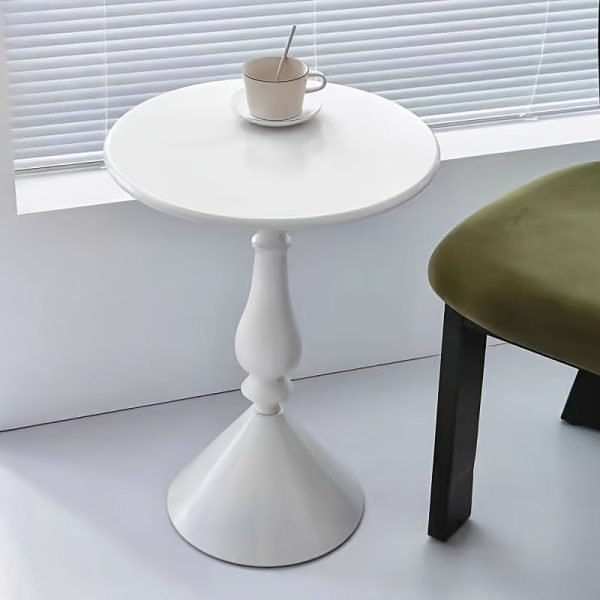 European Style Metal Pedestal Side Table - Space Saving, Non-Slip, Anti-Scratch Cream Round Table for Sofa, Bedroom Nightstand, Occasional Elegance Table - 16.54x22.83inch - No Assembly Required