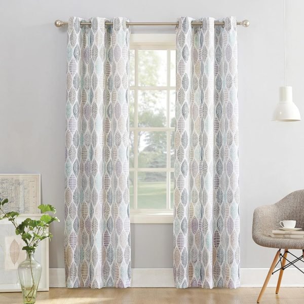 91gBfDdljLL._AC_SL1500 Leaf Print Semi-Sheer Grommet Curtain Panel, 40" x 84, White
