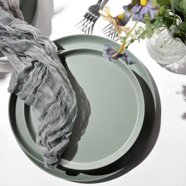 91iA312VBCL._AC_SL1500 Melamine Dinnerware Sets, Dinnerware Sets For 4, 12pcs Plates And Bowls Sets Unbreakable Dishwasher Safe BPA Free (Sage Green)