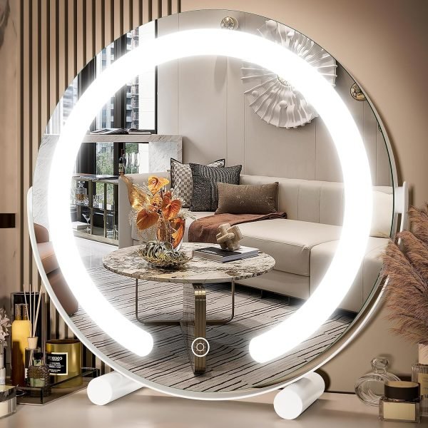 Vanity Mirror with Lights, 17x13 inch LED Lighted Makeup Mirror, Large Makeup Mirror with Lights, Touch Sensor with 3-Color Lighting, Dimmable for Vanity Desk Tabletop, Bedroom