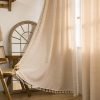 Curtains 63 Inches Long, Bohemian Linen Style Textured Curtains with Tassels for Bedroom, Semi Blackout Farmhouse Drapes, Rod Pocket Window Treatments 2 Panels, 52" x 63", Olive Green