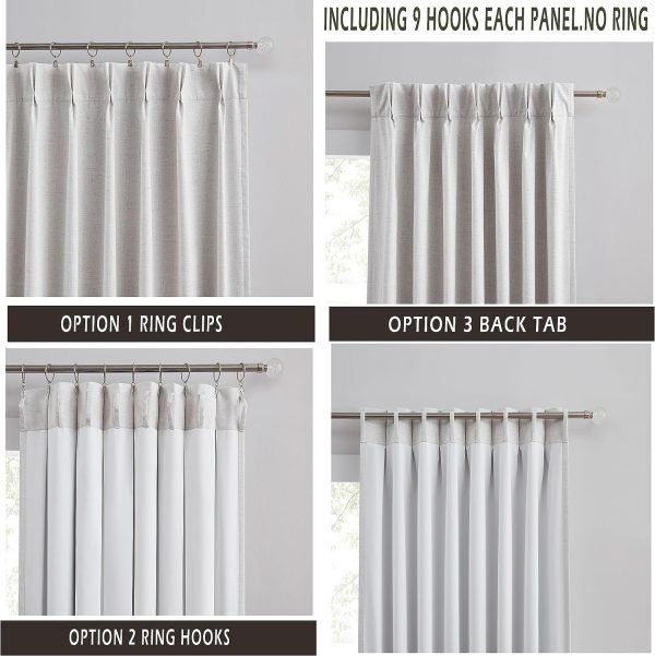 91ybmfQzfOL._AC_SL1500 Linen Blended Pinch Pleated Drapes,Blackout and Thermal Insulated Noise Reducing Pleated Curtains for Bedroom Nursery,Backtab 108 Inches with 9 Hooks,40"x108", 1 Panel,Natural Beige