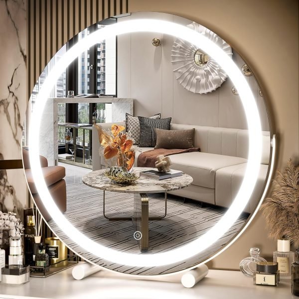 Vanity Mirror with Lights, 17x13 inch LED Lighted Makeup Mirror, Large Makeup Mirror with Lights, Touch Sensor with 3-Color Lighting, Dimmable for Vanity Desk Tabletop, Bedroom