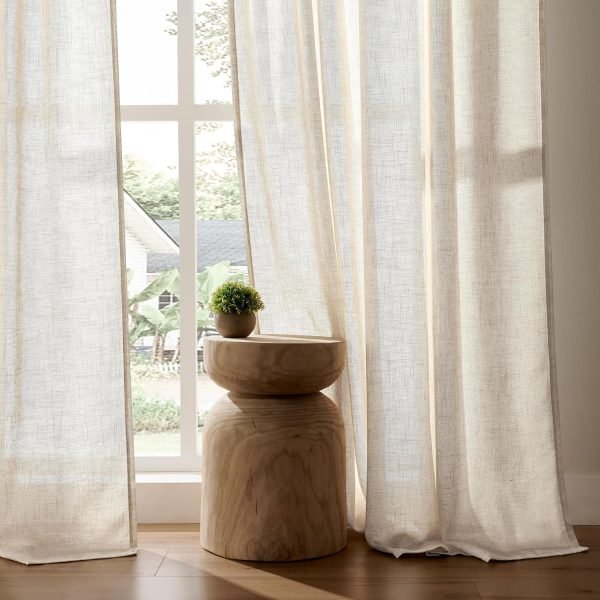 Linen Curtains for Living Room,Semi-Sheer Curtains 90 Inches Long,Living Room Curtains 2 Panel Sets,Cream Curtains Pinch Pleated Curtains & Drapes(W52 x L90 Inch, Linen)