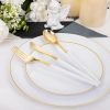 Gold Plastic Plates with Disposable Silverware, Gold Cutlery with White Handle