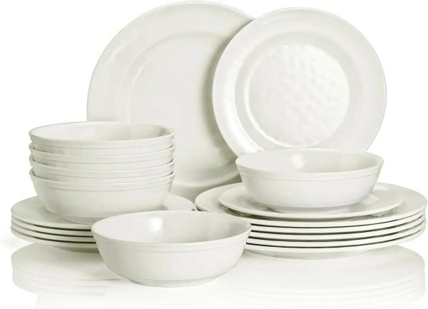 Dinnerware Sets Service for 6, Melamine Dinner Plates and Bowls Set, 18-Piece Dishes Set (Red & Black)