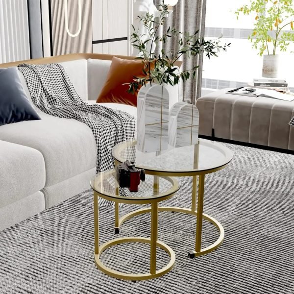 Gold-Nesting-Coffee-Table-Set-of-2-Small-Glass-Round-Nesting-Tables-for-Living-Room-Bedroom_4260c41d-87b5-4441-be81-40661f61f754 Gold Nesting Coffee Table Set of 2, Small Glass Round Nesting Tables for Living Room Bedroom, Accent Tea Table with Metal Frame