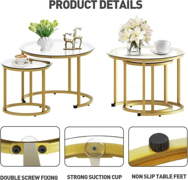 Gold-Nesting-Coffee-Table-Set-of-2-Small-Glass-Round-Nesting-Tables-for-Living-Room-Bedroom_5e0564c4-4db6-40c2-a72c-ee7056afdacf Gold Nesting Coffee Table Set of 2, Small Glass Round Nesting Tables for Living Room Bedroom, Accent Tea Table with Metal Frame