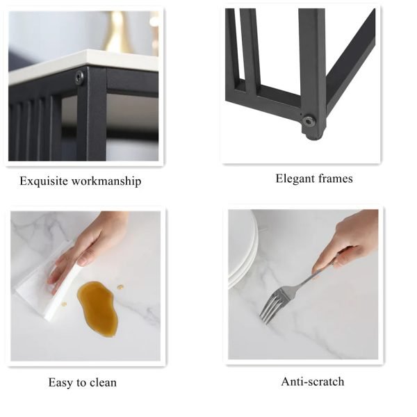 Square End Table White Marble Sofa Corner Side Bedside Table with Gold n Black Legs