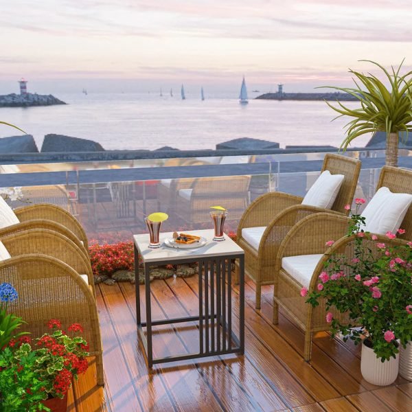 Square End Table White Marble Sofa Corner Side Bedside Table with Gold n Black Legs