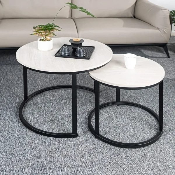 Miereirl-Round-Nesting-Coffee-Table-Circle-Accent-Tables-for-Small-Spaces-Side-End-Set-of-2 Round Nesting Coffee Table Circle Accent Tables for Small Spaces Side End Set of 2 Living Room Balcony Office