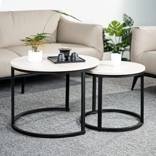 Miereirl-Round-Nesting-Coffee-Table-Circle-Accent-Tables-for-Small-Spaces-Side-End-Set-of-2_70c60dd6-6564-46f0-9609-41aab1d4b53b Round Nesting Coffee Table Circle Accent Tables for Small Spaces Side End Set of 2 Living Room Balcony Office