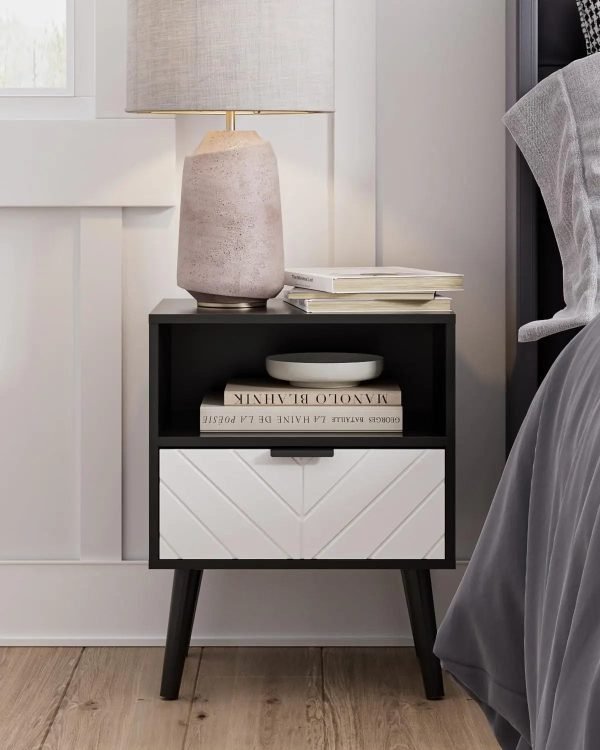 Nightstand,Small Bedside Table with Two Drawers,Bedside Furniture,Mid-Century Modern End Table with for Bedroom,Living Room