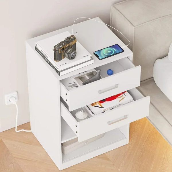 Nightstand-with-Charging-Station-2-Drawers-Bedside-Table-with-USB-Port-and-Outlets-Storage-Shelves-with_49fbcb86-2a26-40e0-9ea5-7c504ad53a4c Nightstand with Charging Station, 2 Drawers Bedside Table with USB Port and Outlets, Storage Shelves with Sliding Drawer
