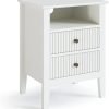 Nightstand with Charging Station, Sofa Table with 2 Drawers Cabinet, Tall End Tables with Wooden Fluted-Design, Nightstand