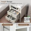 Nightstand with Charging Station, Sofa Table with 2 Drawers Cabinet, Tall End Tables with Wooden Fluted-Design, Nightstand