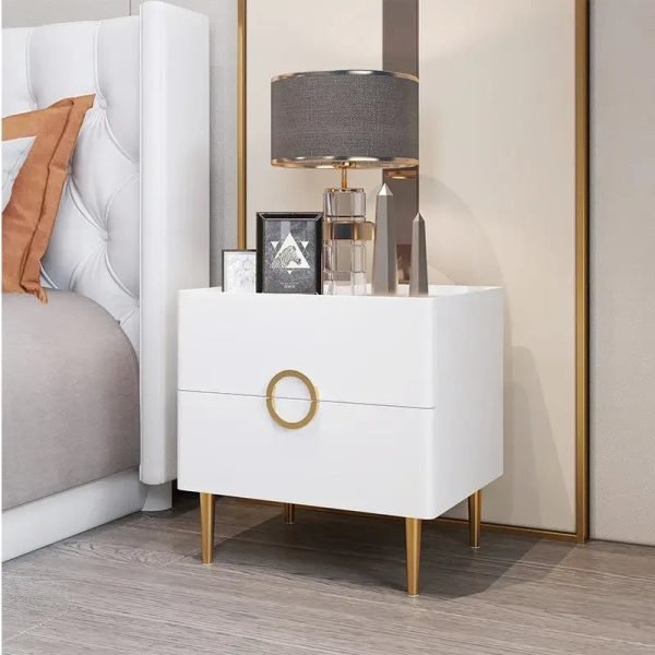 Nordic Bedroom Bedside Table Modern Narrow Rock Surface Nightstand 2 Drawers Wooden Bedroom Tables Night Stand