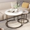Round Nesting Coffee Table Side Table Set of 2 End Tables for Living Room Bedroom Balcony,Faux Marble Wooden Table 31IN
