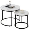 Round Nesting Coffee Table Side Table Set of 2 End Tables for Living Room Bedroom Balcony,Faux Marble Wooden Table 31IN