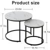 Round Nesting Coffee Table Side Table Set of 2 End Tables for Living Room Bedroom Balcony,Faux Marble Wooden Table 31IN