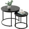 Round Nesting Coffee Table Side Table Set of 2 End Tables for Living Room Bedroom Balcony,Faux Marble Wooden Table 31IN