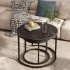 Round Nesting Coffee Table Side Table Set of 2 End Tables for Living Room Bedroom Balcony,Faux Marble Wooden Table 31IN