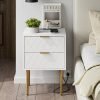 Nightstand,Mid-Century Modern Bedside Table with 2 Storage Drawer,Small Gold Frame Side End Table for Bedroom,Living Room