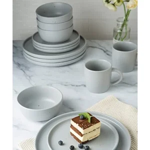 S7ed970c73e47413193bb4d089dbbd8e2z 12 Piece Plates and Bowls Set, Speckled Dinnerware Sets for 4, Matte Dish Set, Microwave and Dishwasher Safe, tableware