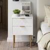 Nightstand,Mid-Century Modern Bedside Table with 2 Storage Drawer,Small Gold Frame Side End Table for Bedroom,Living Room
