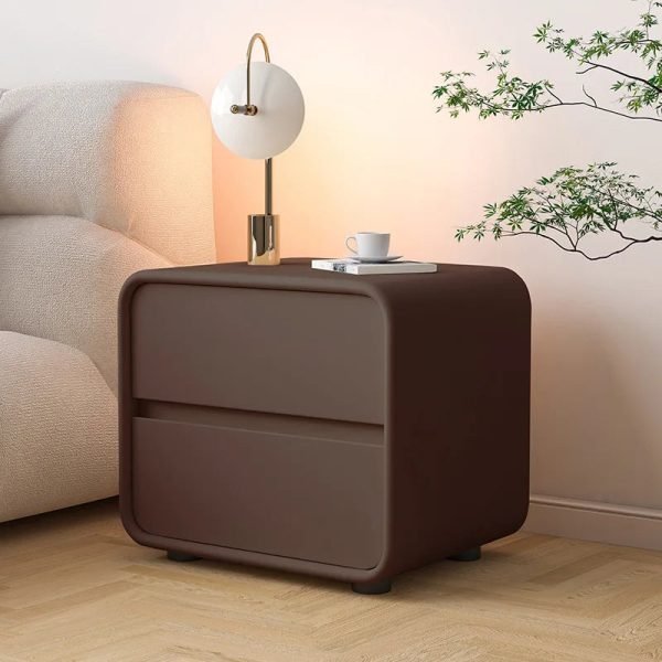 Simple Modern Solid Wood Leather Bedside Table Creative Light Luxury Bedroom Bedside Table Italian Simple Storage Cabinet 2024