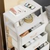 Tall 4 Drawers Dresser, Vertical Storage Tower for Bedroom,  Closet Organizer, Bedside Table , Wood Top, nightstand