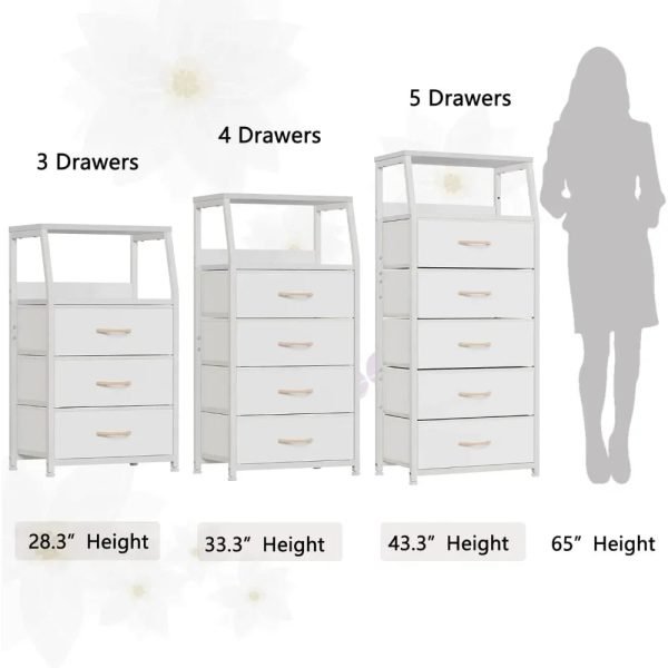 Tall 4 Drawers Dresser, Vertical Storage Tower for Bedroom,  Closet Organizer, Bedside Table , Wood Top, nightstand