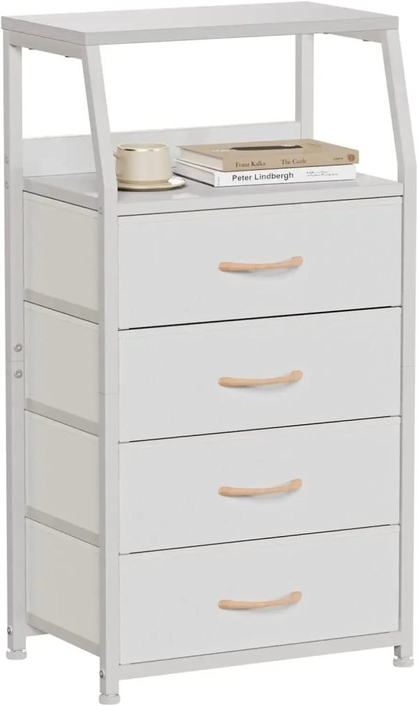 Tall 4 Drawers Dresser, Vertical Storage Tower for Bedroom,  Closet Organizer, Bedside Table , Wood Top, nightstand
