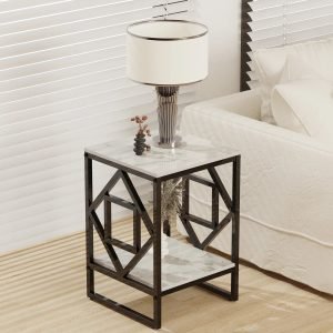 White-Marble-Top-Side-Table-Sofa-End-Table-Bedside-Nightstand-Black-Coated-Frame White Marble Top Side Table Sofa End Table Bedside Nightstand Black Coated Frame