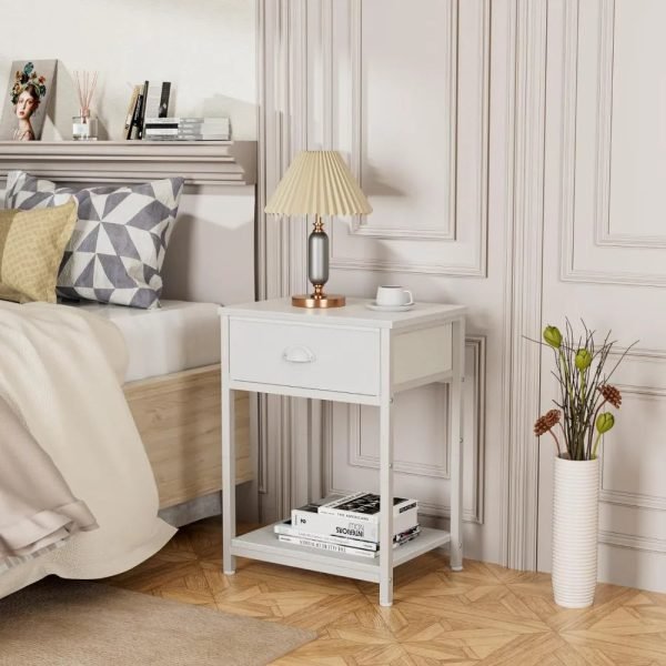 White Nightstands Set of 2, Small Spaces, 2 Tiers Storage Shelves End Table, Bedside Table for Living Room, Bedroom, Dorm