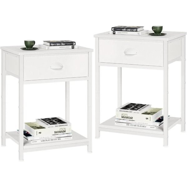 White Nightstands Set of 2, Small Spaces, 2 Tiers Storage Shelves End Table, Bedside Table for Living Room, Bedroom, Dorm
