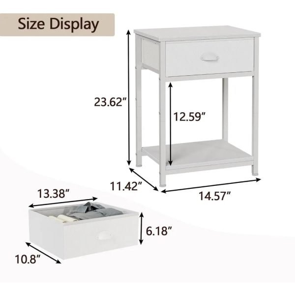 White Nightstands Set of 2, Small Spaces, 2 Tiers Storage Shelves End Table, Bedside Table for Living Room, Bedroom, Dorm