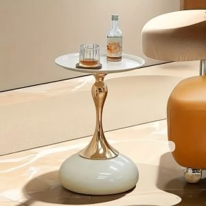 Elegant Small Round Table, Bedside Table, Coffee Table Made Of Iron, Creative Cream-style Design, Suitable For Bedroom, Sofa Side, Outdoor Camping