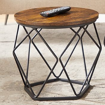 Small Coffee Table Set of 2, Round Coffee Table with Steel Frame, Side End Table for Living Room, Bedroom, Office, Rustic Brown and Black