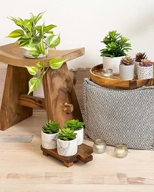 Artificial Plant for Desk Decor | 15.5" Fake Plant with Stand | Faux Plant Indoor | Desktop Plant | Fiddle Leaf Faux Plant for Tabletop | Small Artificial Plant Indoor